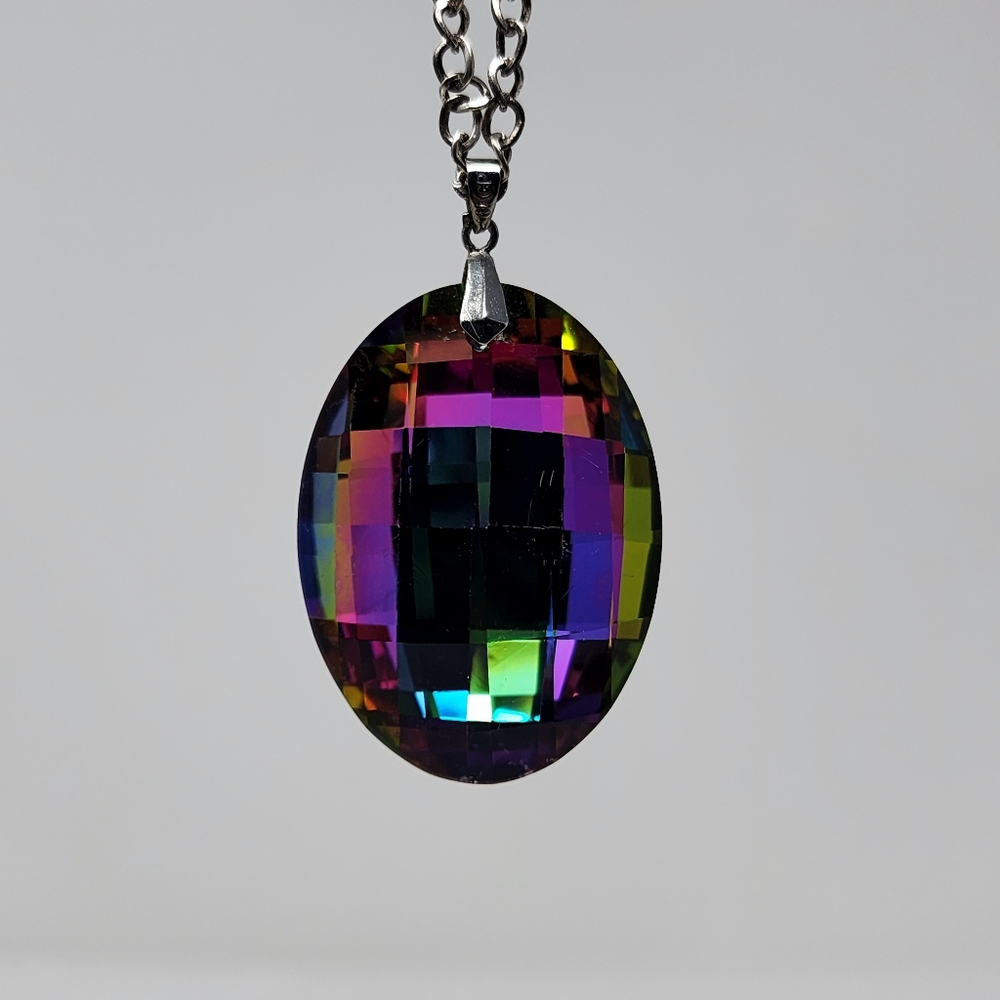 Silver Chain With Multicolor‎ Oval Large Pendant And Necklace - Picture 5 of 12